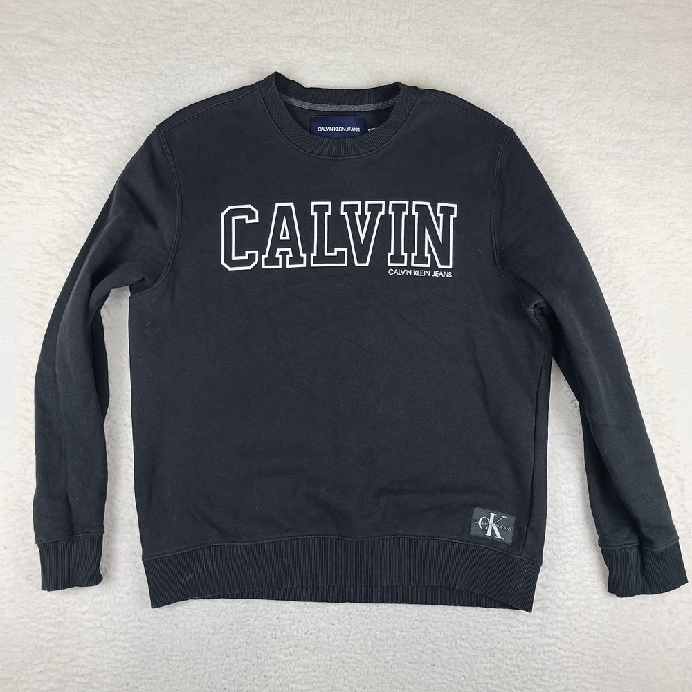 Calvin Klein Sweater Mens XL Black Spell‎ Out Crewneck Sweatshirt